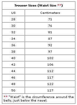 american trouser sizes